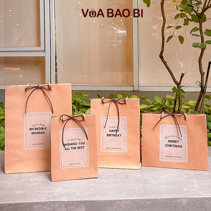 Túi giấy quà kraft Vintage gắn hoa hướng dương T01 - túi đựng quà  nâu quai xách nhiều size