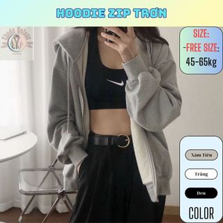 Áo khoác hoodie zip unisex trơn