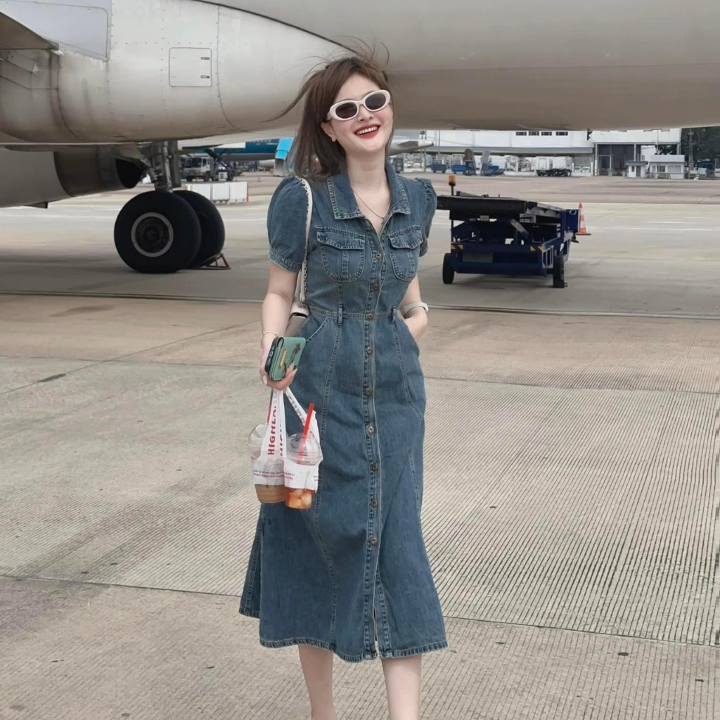 Đầm jean tay ngắn dáng dài thời trang trẻ hottren mới lạ ls363