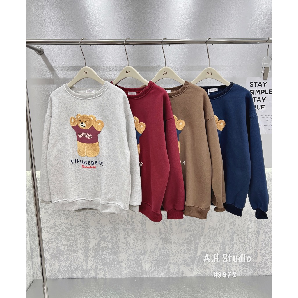 Áo nỉ gấu cổ tròn unisex chất nỉ bông dày sụ form to KIMII 8372 P13K25