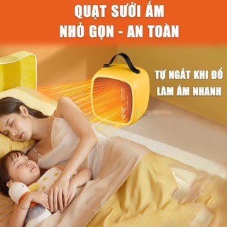 Quạt sưởi mini để bàn siêu ấm hình vuông không mùi nhựa, máy sưởi ấm để bàn mùa đông công suất 500W tiện lợi