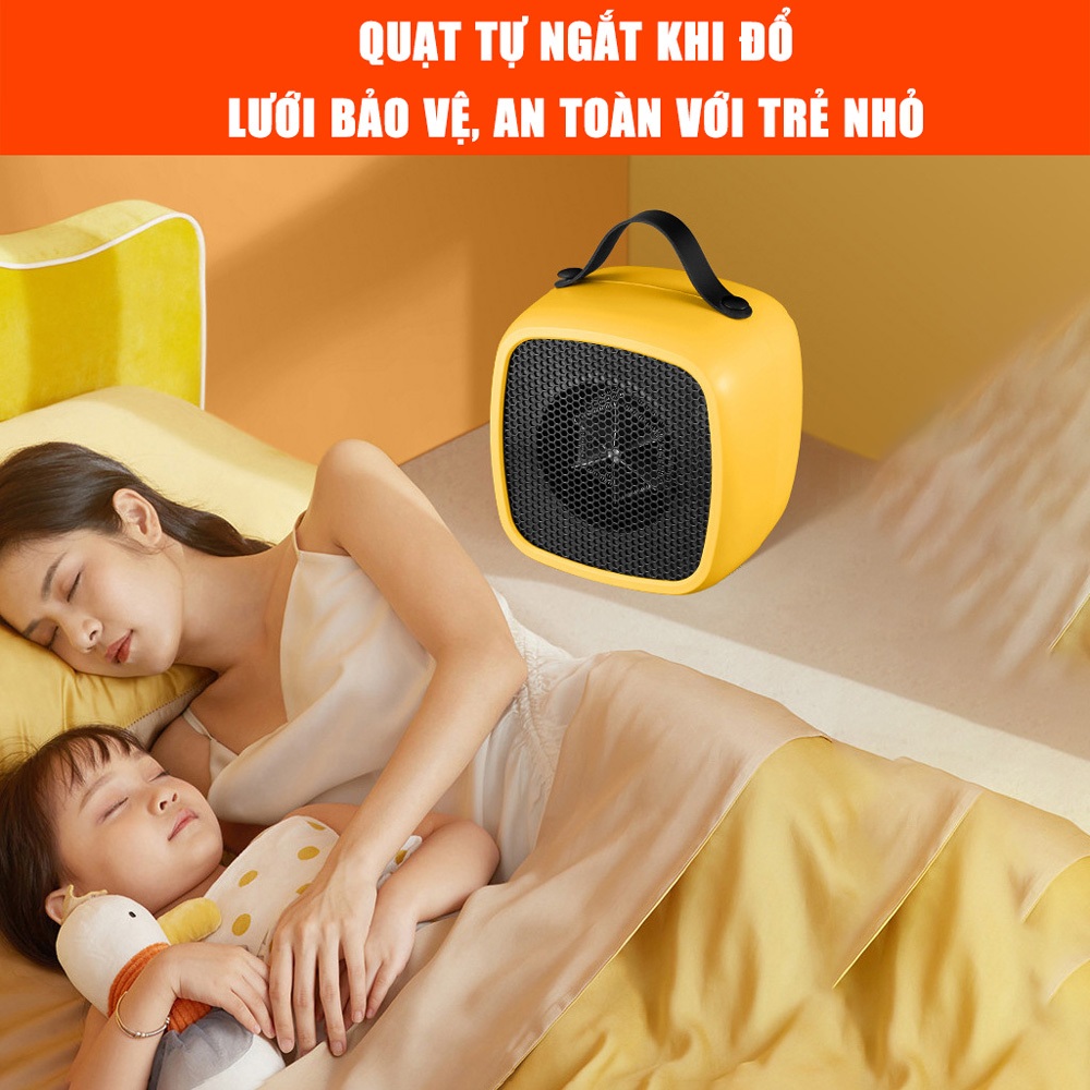 Quạt sưởi mini để bàn siêu ấm hình vuông không mùi nhựa, máy sưởi ấm để bàn mùa đông công suất 500W tiện lợi
