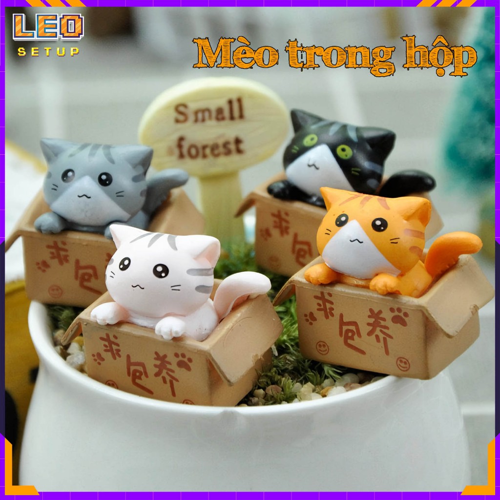 Mô hình mèo trong hộp, figure mini decor bàn học bàn làm việc, xe hơi trang trí nhà cửa tiểu cảnh mini terrarium