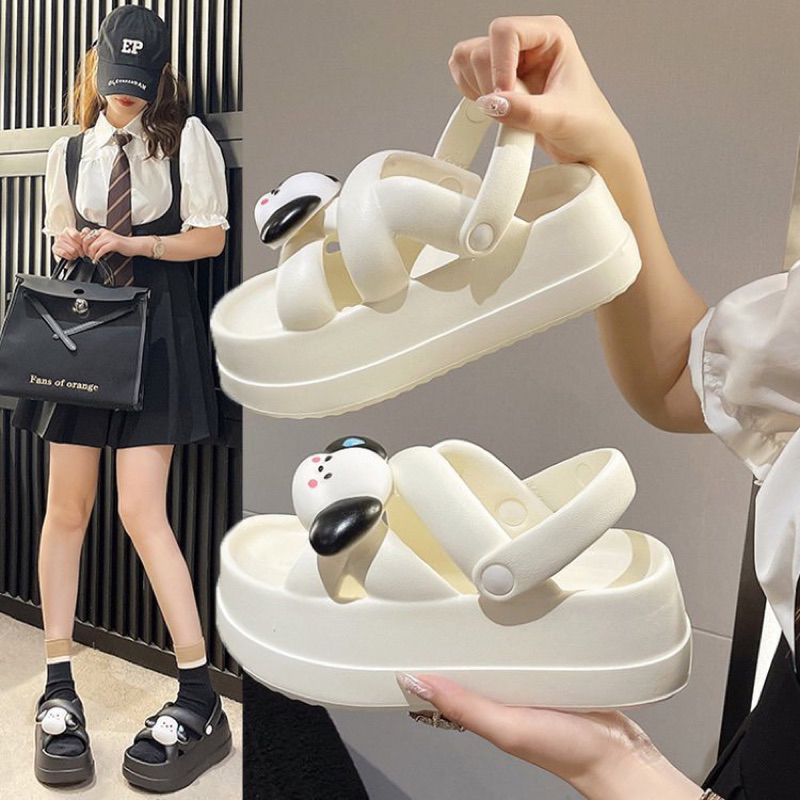 Dép sandal bánh mì quai chéo đế độn 6cm đơn giản phong cách Hàn Quốc Giày