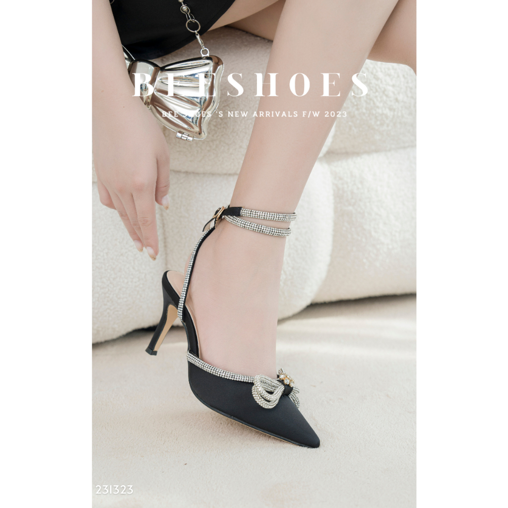GIÀY CAO GÓT NỮ BEESHOES  - GIÀY CAO GÓT NỮ GÓT NHỌN CAO 7P SẴN MÀU ĐEN TRẮNG 231323