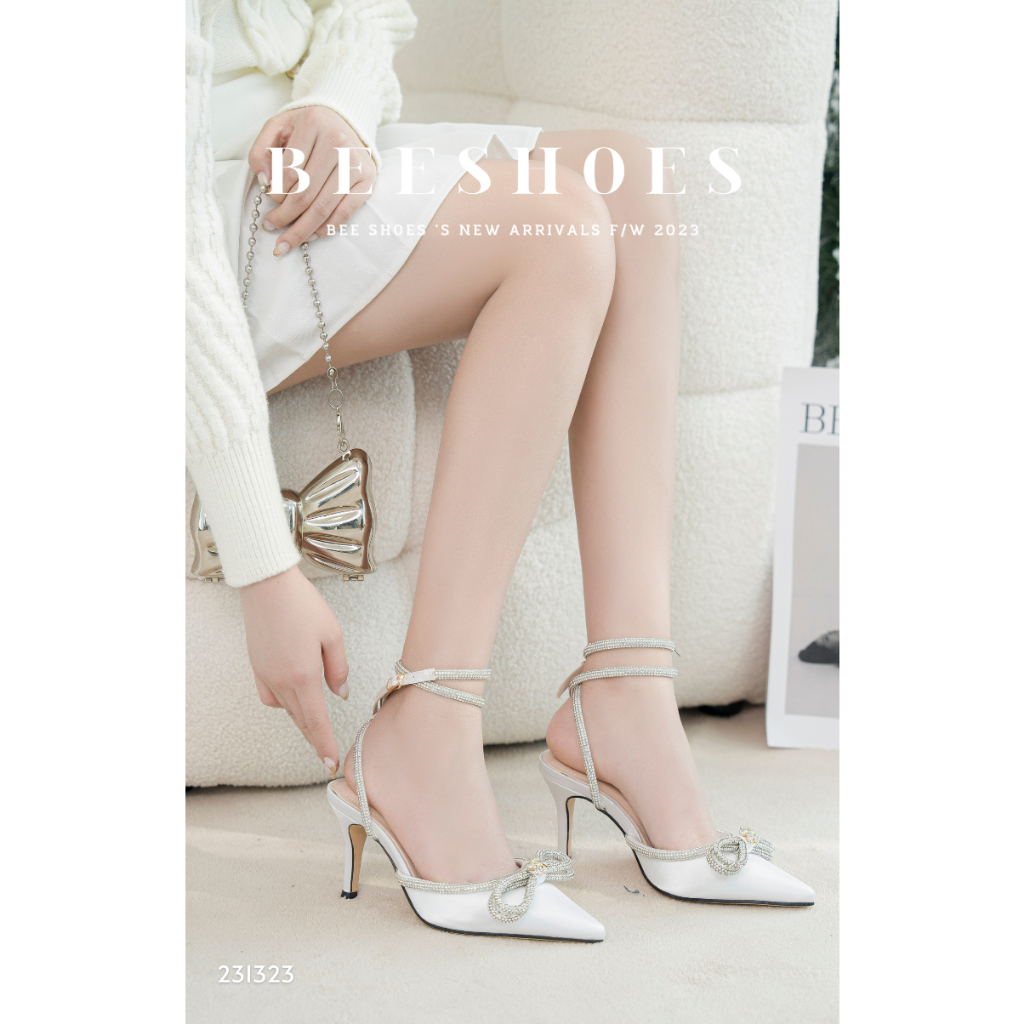 GIÀY CAO GÓT NỮ BEESHOES  - GIÀY CAO GÓT NỮ GÓT NHỌN CAO 7P SẴN MÀU ĐEN TRẮNG 231323