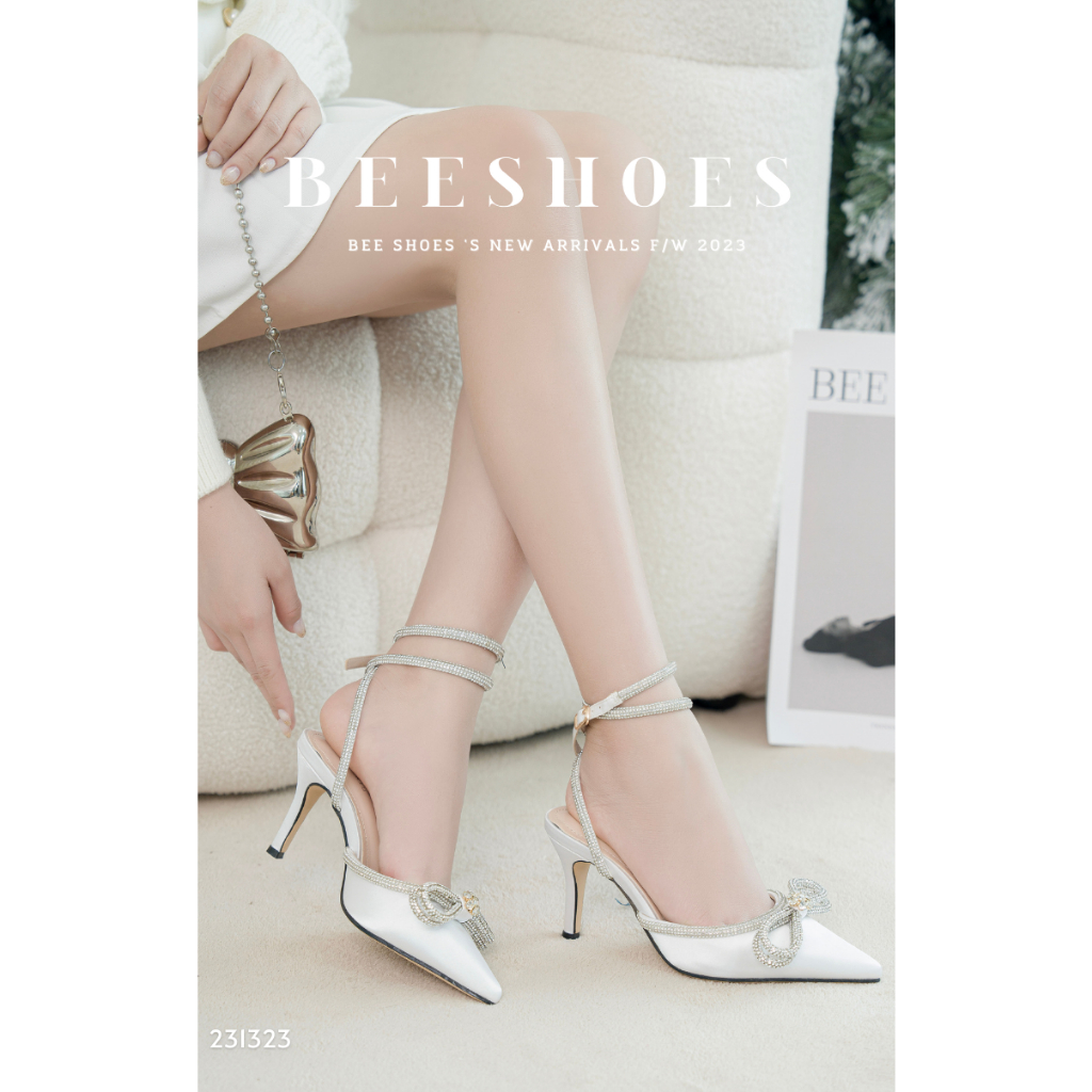 GIÀY CAO GÓT NỮ BEESHOES  - GIÀY CAO GÓT NỮ GÓT NHỌN CAO 7P SẴN MÀU ĐEN TRẮNG 231323