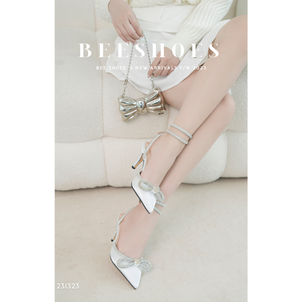 GIÀY CAO GÓT NỮ BEESHOES  - GIÀY CAO GÓT NỮ GÓT NHỌN CAO 7P SẴN MÀU ĐEN TRẮNG 231323