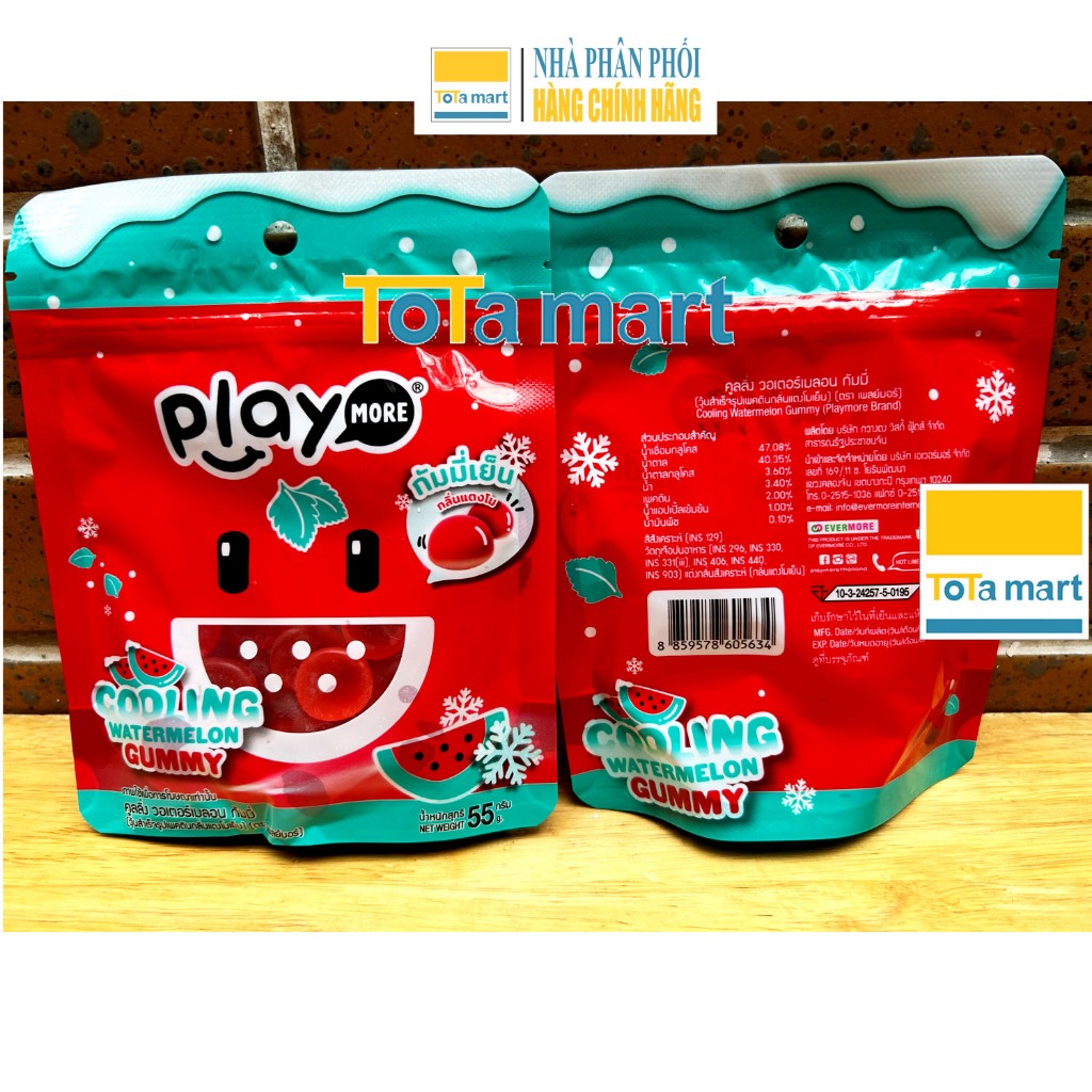 Kẹo dẻo dưa hấu the mát Playmore gói 55g. COOLING WATERMELON. Chính hãng.