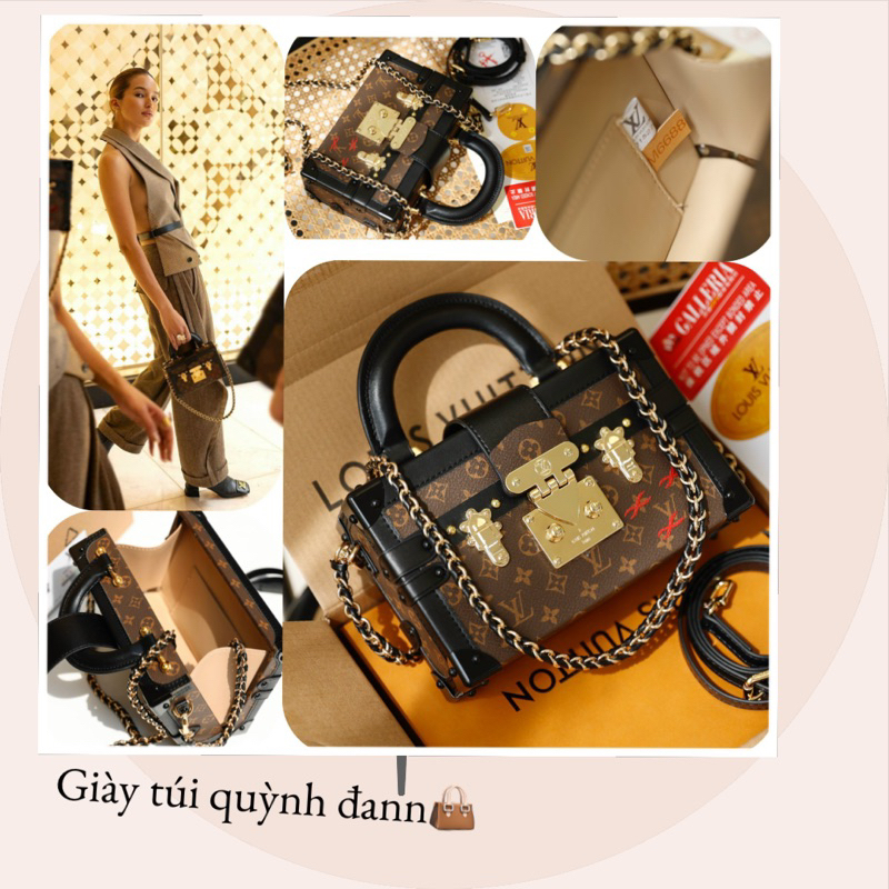 Túi cốp viền đinh quai xách new hoa nâu hàng bản đẹp da thật, chi tiết like auth