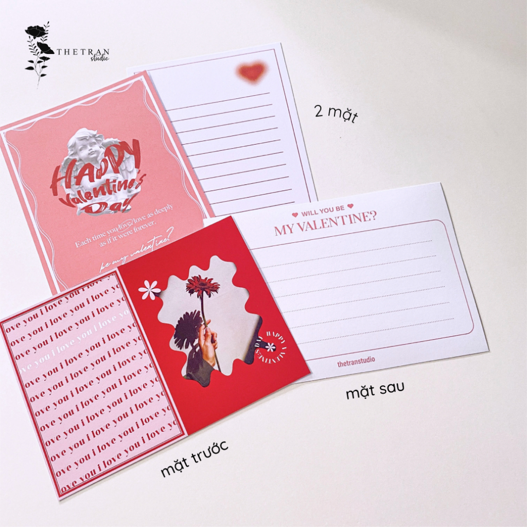 Bộ 4 postcard giáng sinh, sinh nhật, valentine, nghệ thuật 2 mặt A6 / special occasion card / thetranstudio