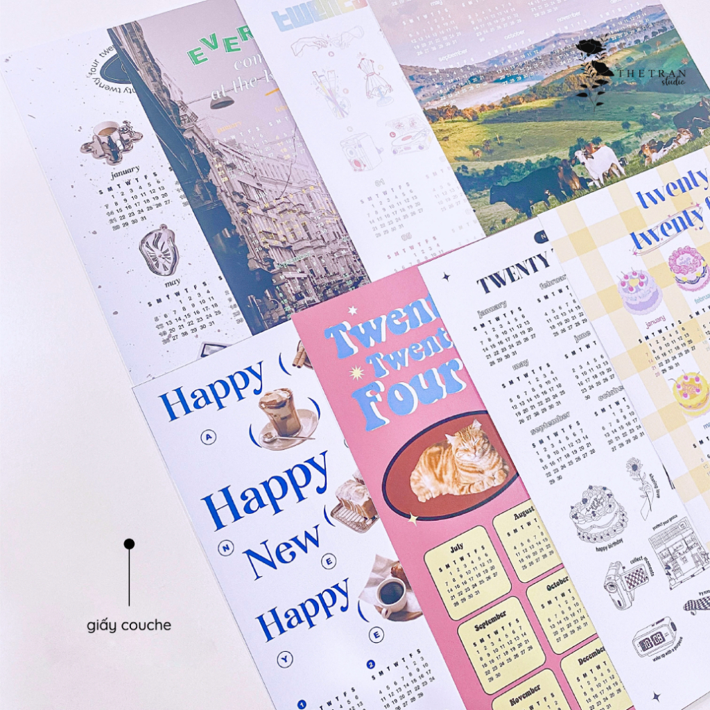 Lịch 2024 poster nghệ thuật trang trí dán tường A4 / 2024 calendar / thetranstudio