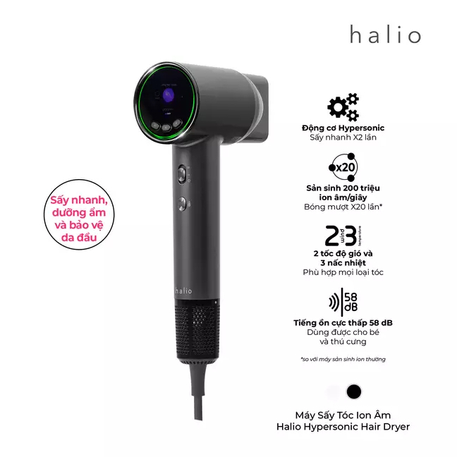 Máy Sấy Tóc Ion Âm Halio Hypersonic Hair Dryer Space Grey