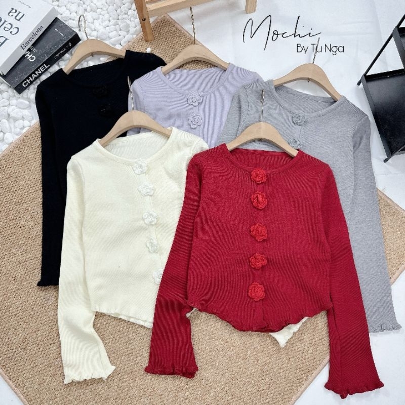 Áo len khuy hoa tay xòe hàng QC