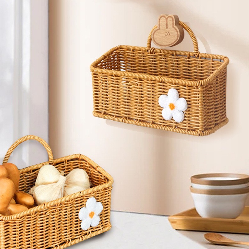 Giỏ Mây Treo Tường Đựng Gia Vị, Củ, Hoa Quả, Hành Tỏi, Gừng Có Thể Trang Trí Phù Hợp Với Mọi Không Gian