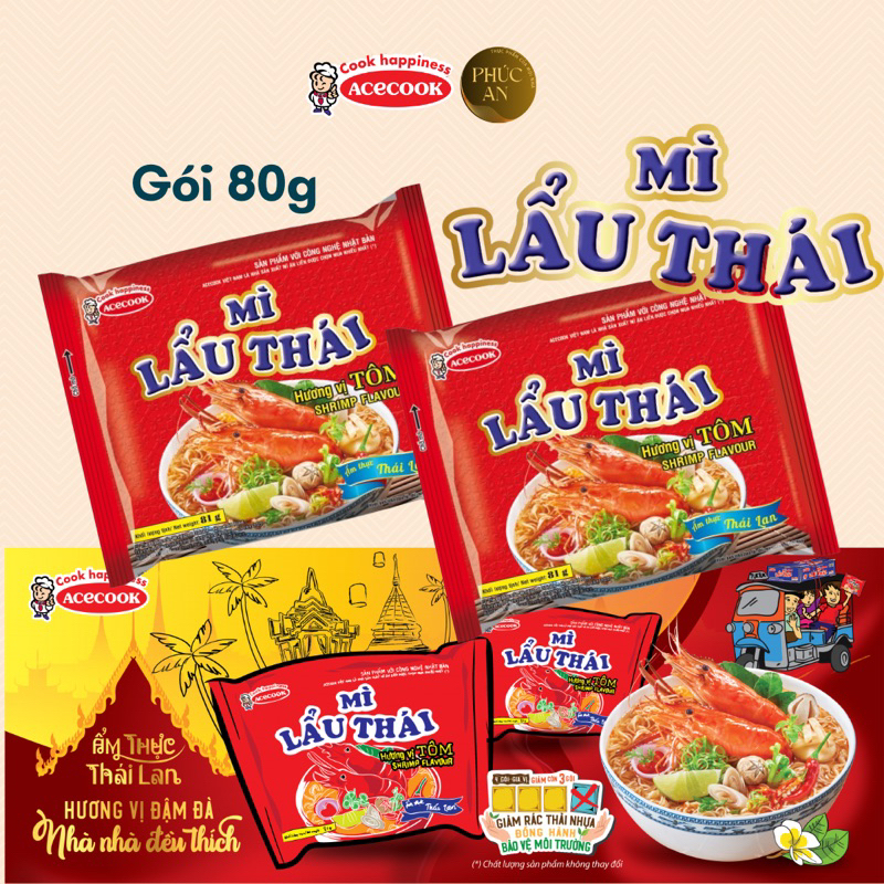 Thùng Mì lẩu Thái tôm 80g 30 gói ACECOOK ẩm thực Thái Lan hương vị đậm đà nhà nhà đều thích