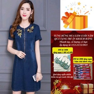 ĐẦM JEAN THÊU HOA PHỐI DÂY KÉO TRƯỚC – MS: D701