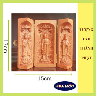 Tượng Tây Phương Tam Thánh {Hoa Mộc}bằng gỗ-màu nâu, cao 13cm, tượng làm quà tặng, trang trí nhà {free ship}
