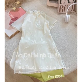 Áo dài cách tân 4 tà tơ thêu dây leo điệu đà cho bé.