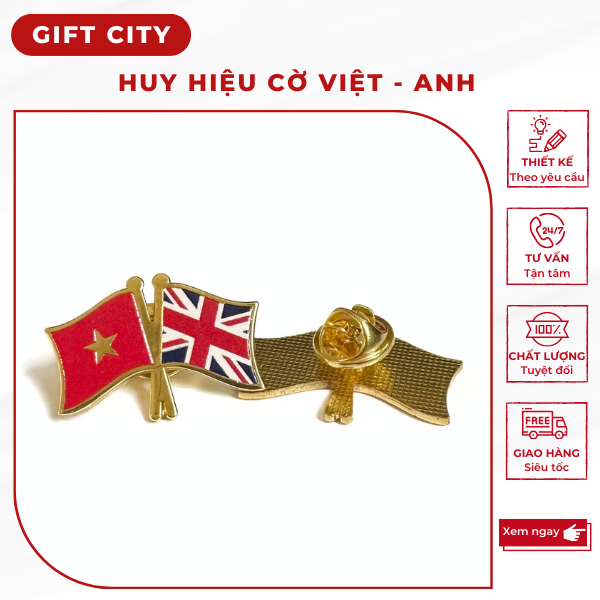 Huy hiệu cài áo lá cờ Việt Nam – Anh đồng đúc cao cấp