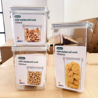Bộ 3 hộp đựng đồ khô Hokori Việt Nhật 750ml,1000l,1500ml ,Hộp bảo quản thực phẩm đồ ăn trong suốt