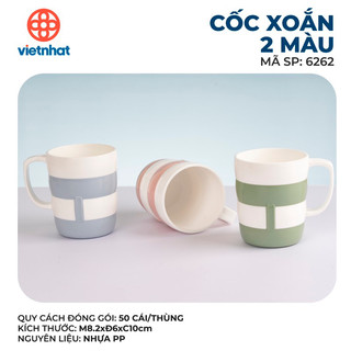 Cốc nhựa xoắn chịu nhiệt 350ml Hokori Nhựa Việt Nhật cao cấp, Cốc uống nước nhựa có quai cầm xinh xinh 6262