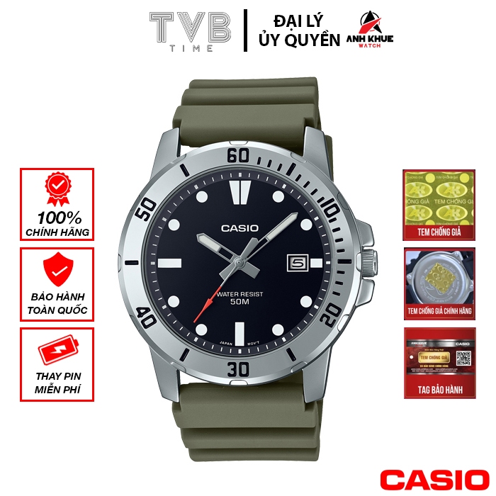 Đồng hồ nam dây nhựa Casio chính hãng Anh Khuê MTP-VD01-3EVUDF (45mm)