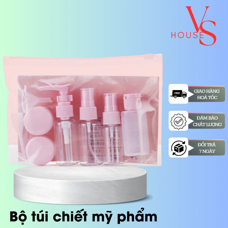 Bộ Chiết Mỹ Phẩm/ Chai Chiết Du Lịch Kèm Túi Zip 5 Món Tiện Lợi VS HOUSE