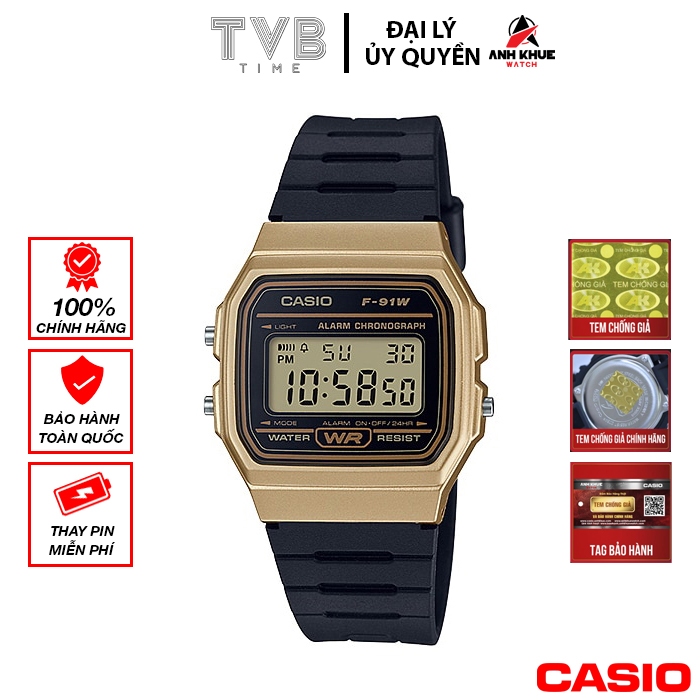 Đồng hồ unisex dây nhựa Casio chính hãng Anh Khuê F-91WM-9ADF