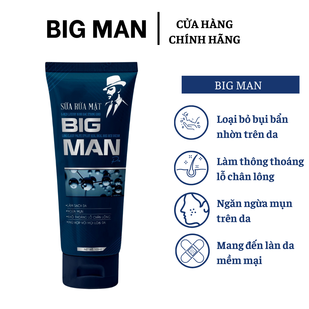 Sữa rửa mặt dành cho nam BIG MAN làm sạch sâu, ngừa mụn, dưỡng ẩm dành cho mọi loại da
