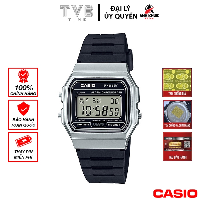 Đồng hồ unisex dây nhựa Casio chính hãng Anh Khuê F-91WM-7ADF