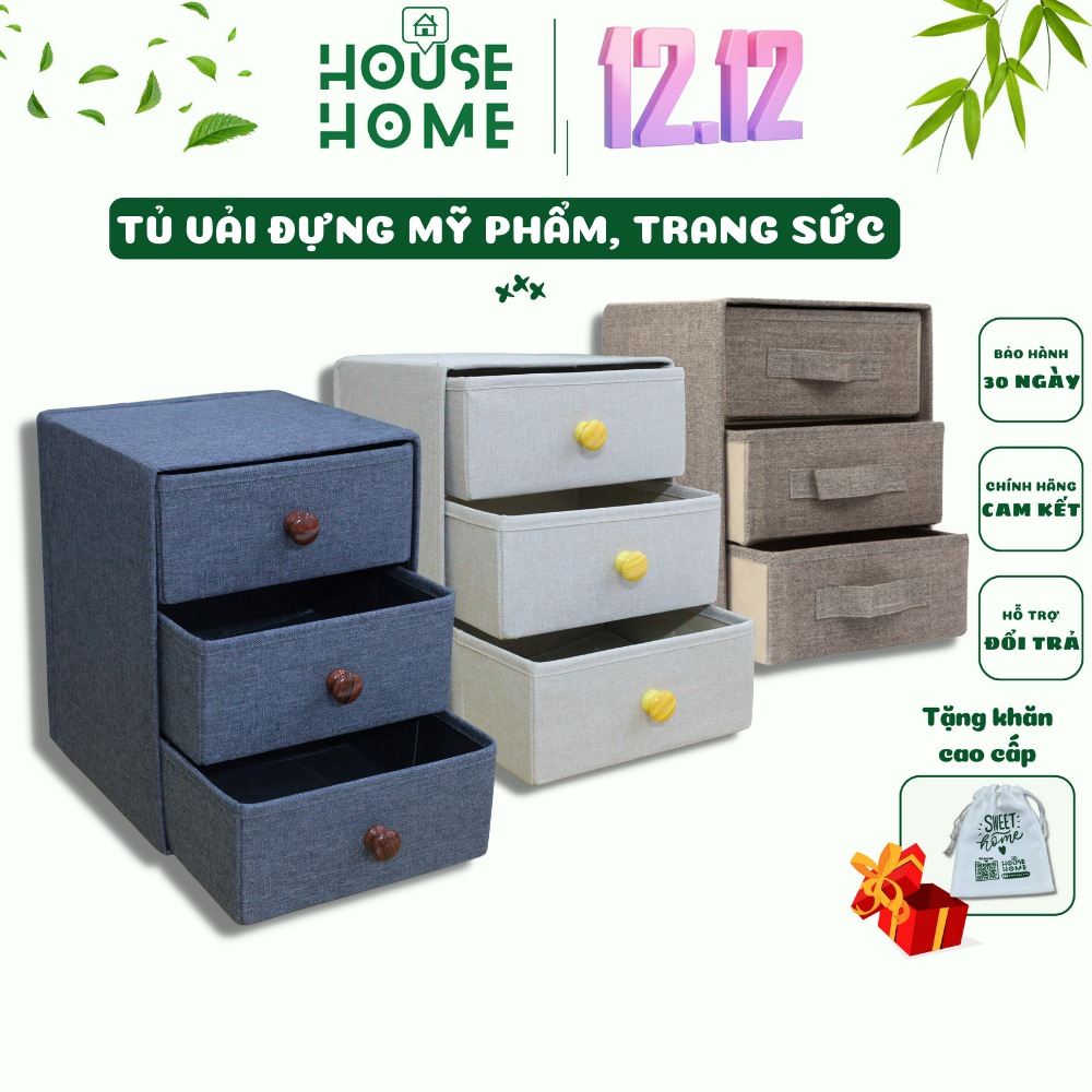 Tủ vải đựng đồ, dụng cụ trang điểm 3 tầng, Tủ Vải Đa Năng, Tủ mỹ phẩm để bàn Thiết Kế Gấp Gọn Tiện Lợi - Housetohome