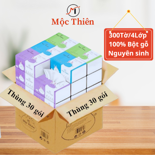 Giấy ăn gấu trúc Mộc Thiên, thùng giấy ăn rút 30 gói Mix màu 4 lớp mềm mịn cao cấp