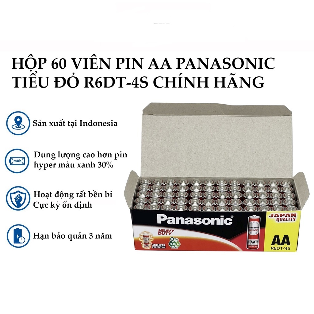 Một Vỉ 4 Viên Pin AA Panasonic 1,5V Tiểu Đỏ R6DT-4S Chính Hãng