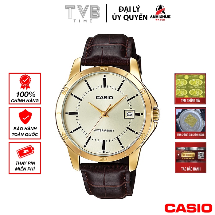 Đồng hồ nam dây da Casio chính hãng Anh Khuê MTP-V004GL-9AUDF (41mm)