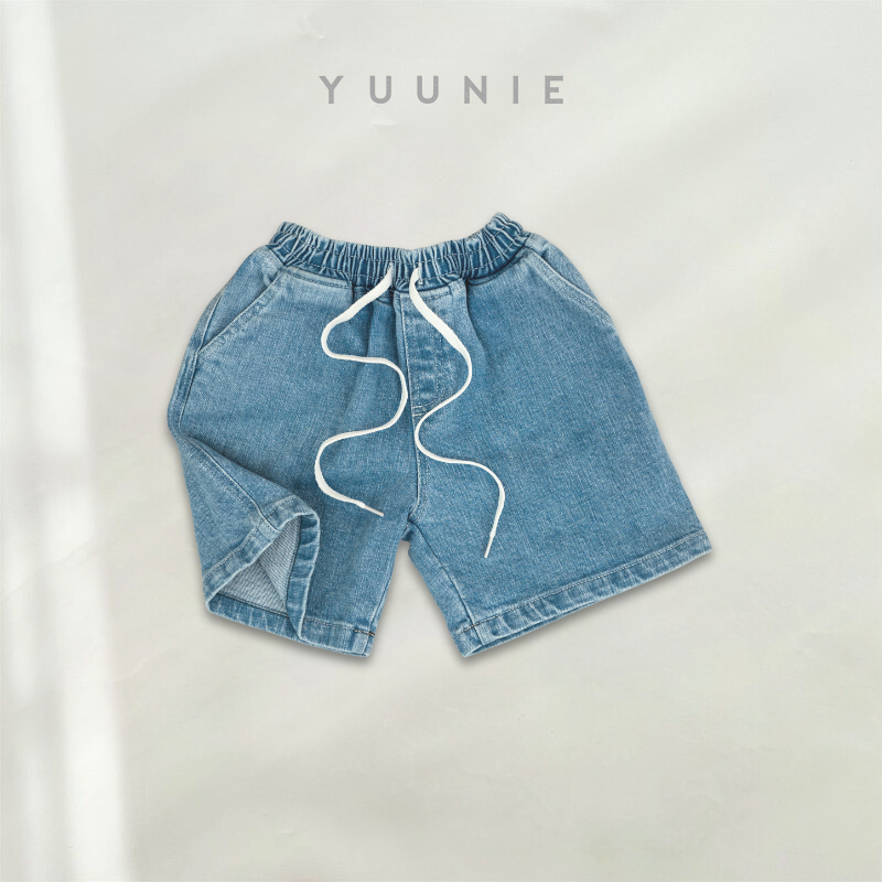 Quần short jean cho bé trai bé gái Yuunie, quần bò chất liệu mềm mại phối dây rút cá tính cho bé từ 1-6 tuổi Q004
