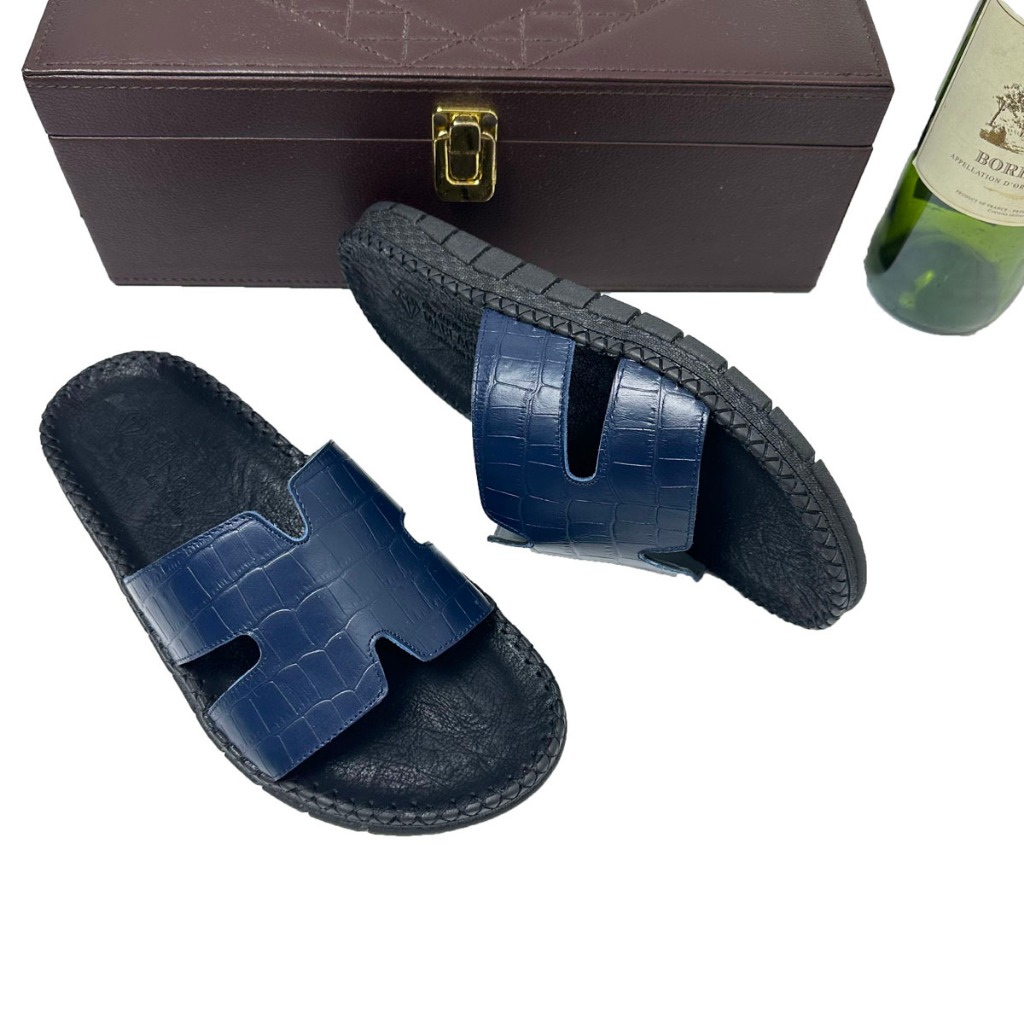 Dép da nam quai ngang đẹp thời trang cao cấp,đế có rãnh cao su,chống trơn trượt E27