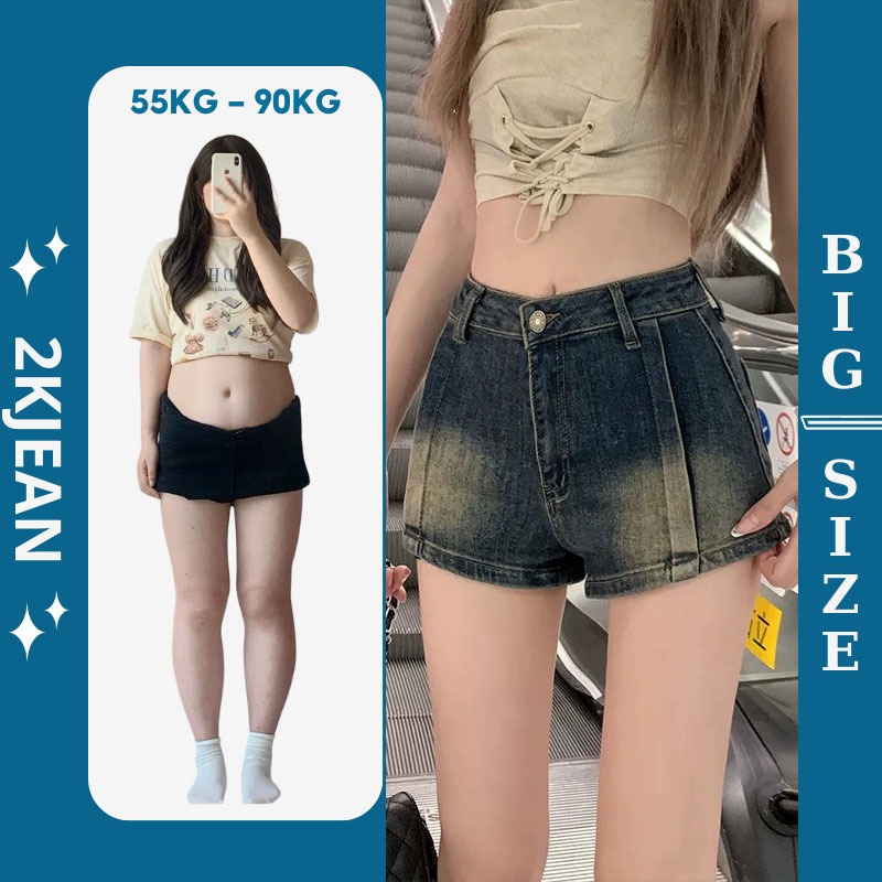 Quần short jean nữ trơn form chữ A bigsize từ 55kg đến 85kg thời trang cao cấp 2Kjeans MS1091