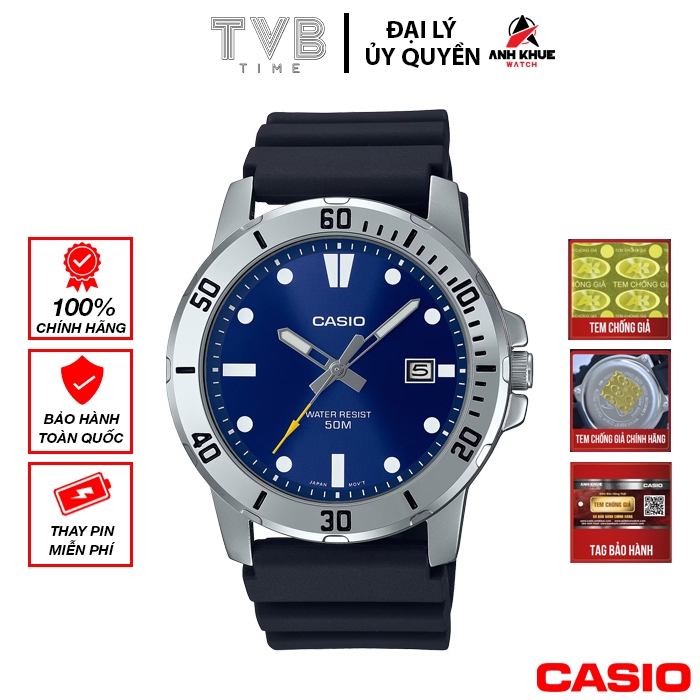 Đồng hồ nam dây nhựa Casio Standard chính hãng Anh Khuê MTP-VD01-2EVUDF (45mm)