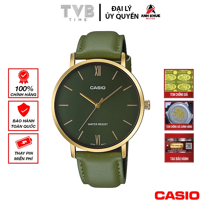 Đồng hồ nam dây da Casio chính hãng Anh Khuê MTP-VT01GL-3BUDF (40mm)