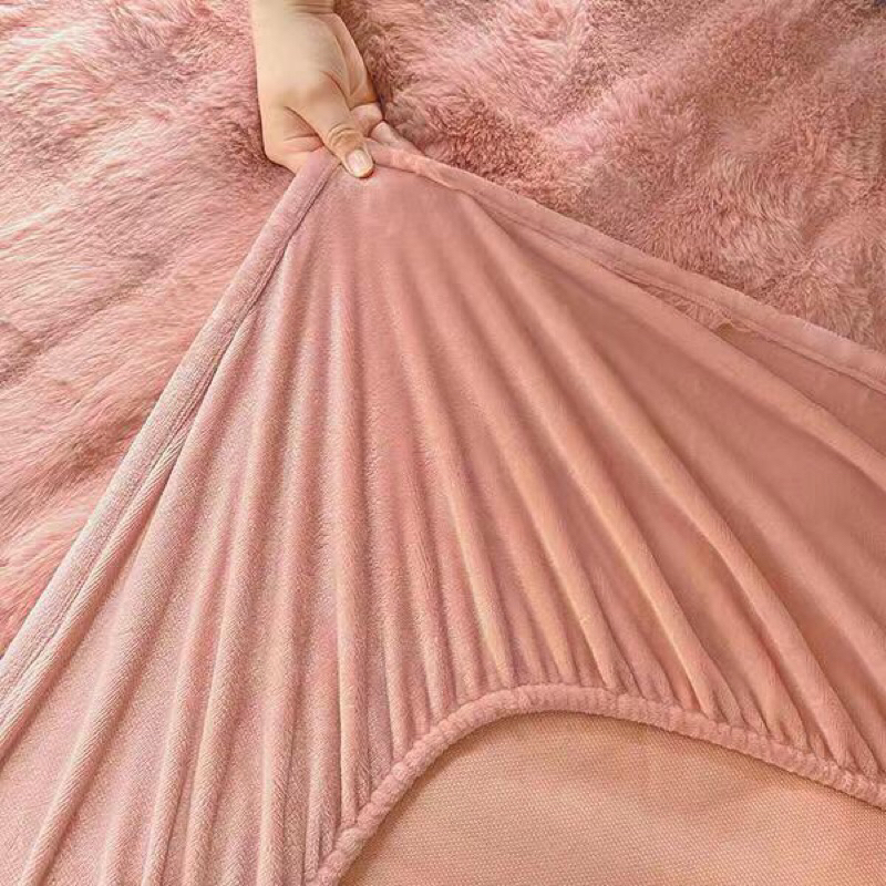 Ga gối nỉ lông chồn Luxury bo chun vân sóng