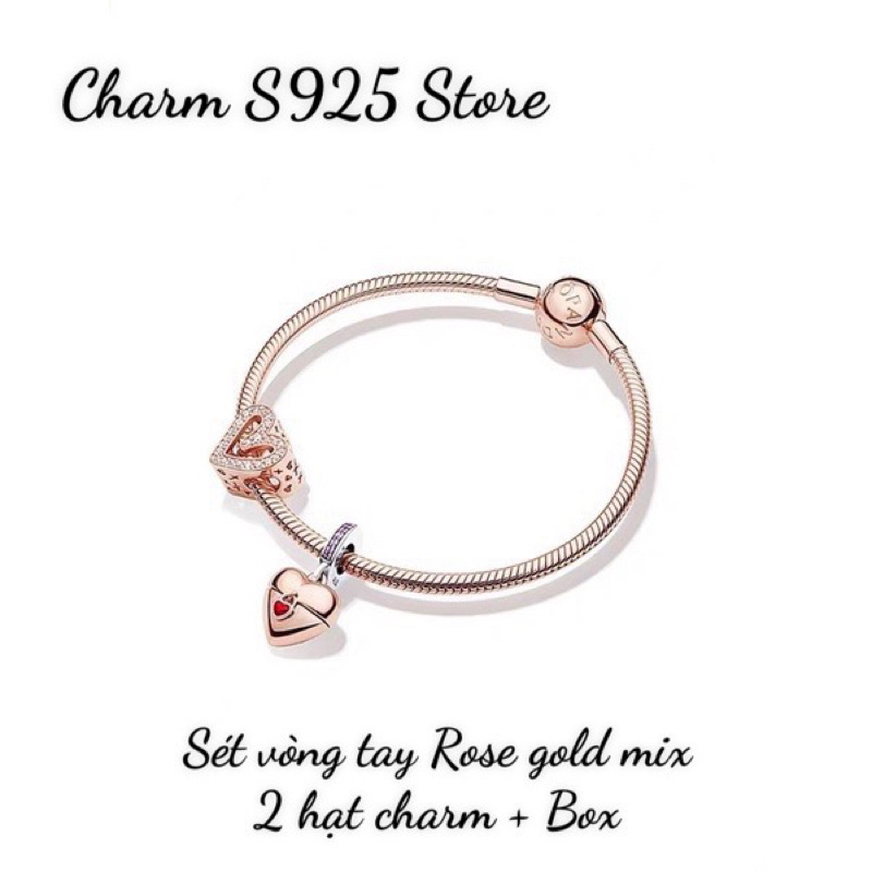 COMBO BỘ VÒNG TAY PAN ALE MIX 2 HẠT CHARM VÀNG HỒNG BẠC S925 HÀNG CAO CẤP