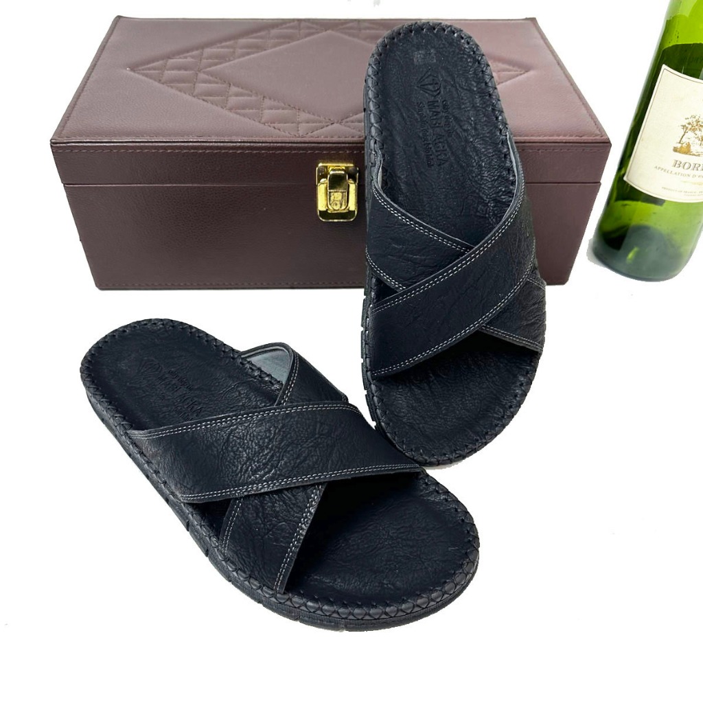 Dép da nam quai chéo da bò đế doctor cao 3cm,đẹp dành cho nam,trung niên hay công sở mang đều được - AT408