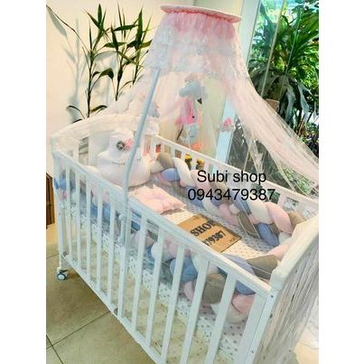 Combo quây xoắn tết sam 4 ,ga chun đầu mây handmade giá siêu tốt+tặng thêu tên cho bé