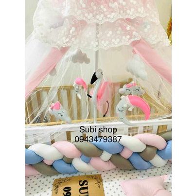 Combo quây xoắn tết sam 4 ,ga chun đầu mây handmade giá siêu tốt+tặng thêu tên cho bé