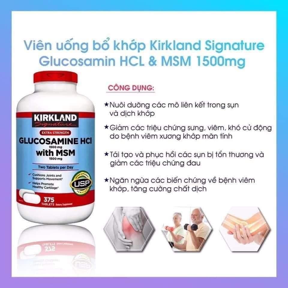 Viên uống bổ khớp 375v Glucosamine HCL 1500mg With MSM 1500mg Kirk.land USA