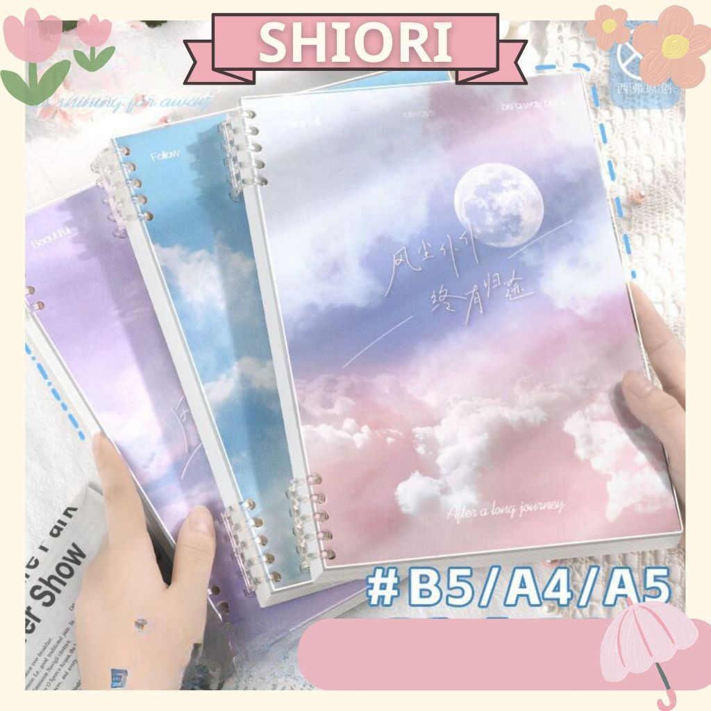 Sổ còng Bìa thay được giấy B5 -120 trang kẻ ngang SHIORI- Thiết kế khuyết còng dễ viết planner, tập vở học sinh