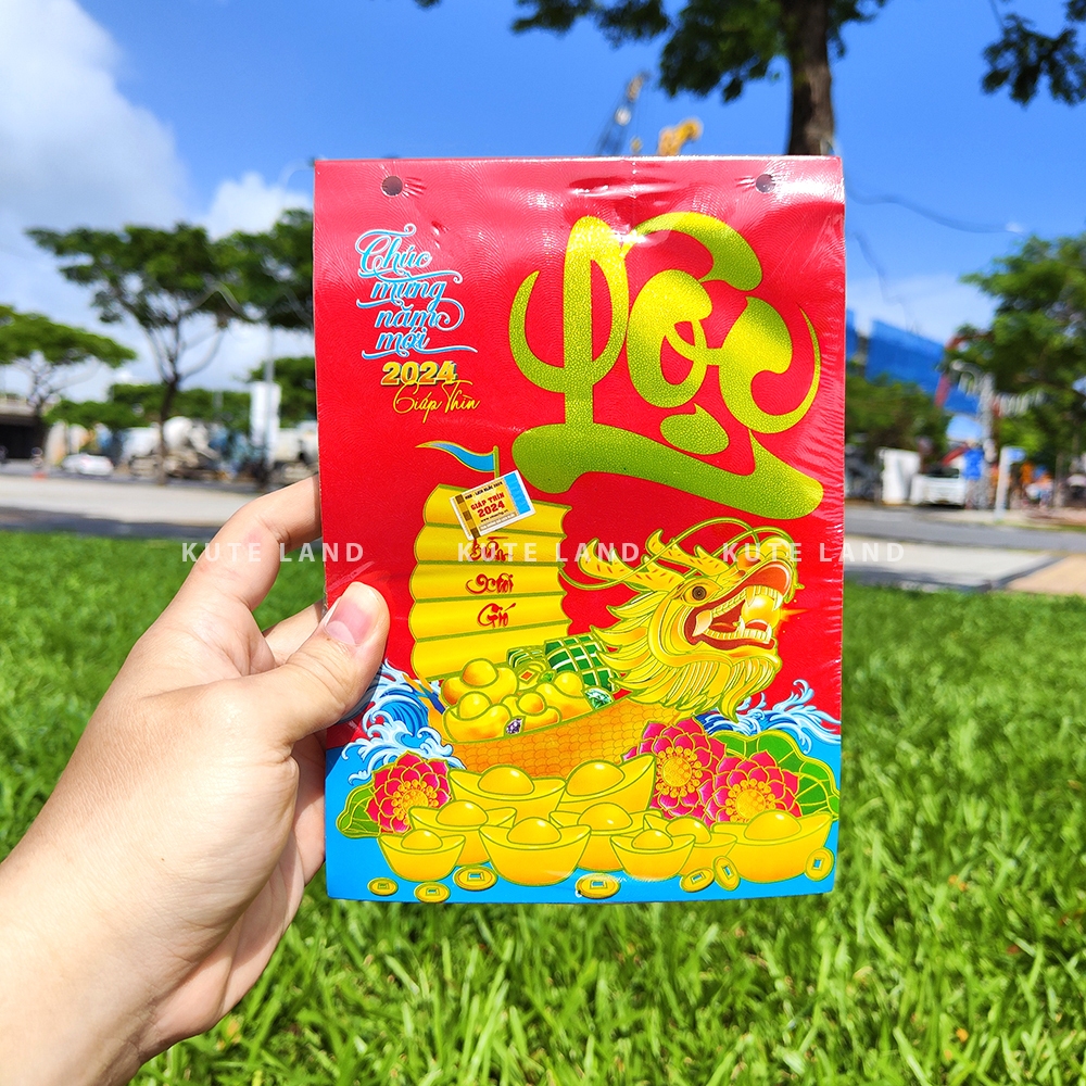 Lịch bloc Lịch xé 365 ngày 2024 Thư Pháp 15x21 cm  chữ lớn số to ngày giờ hoàng đạo gắn bìa lịch treo tường LICHBA