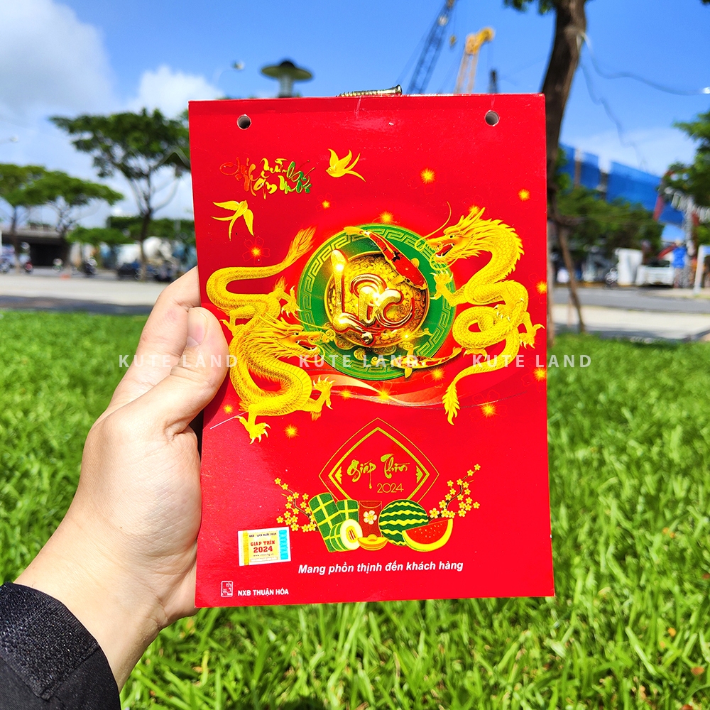 Lịch bloc Lịch xé 365 ngày 2024 Thư Pháp 15x21 cm  chữ lớn số to ngày giờ hoàng đạo gắn bìa lịch treo tường LICHBA