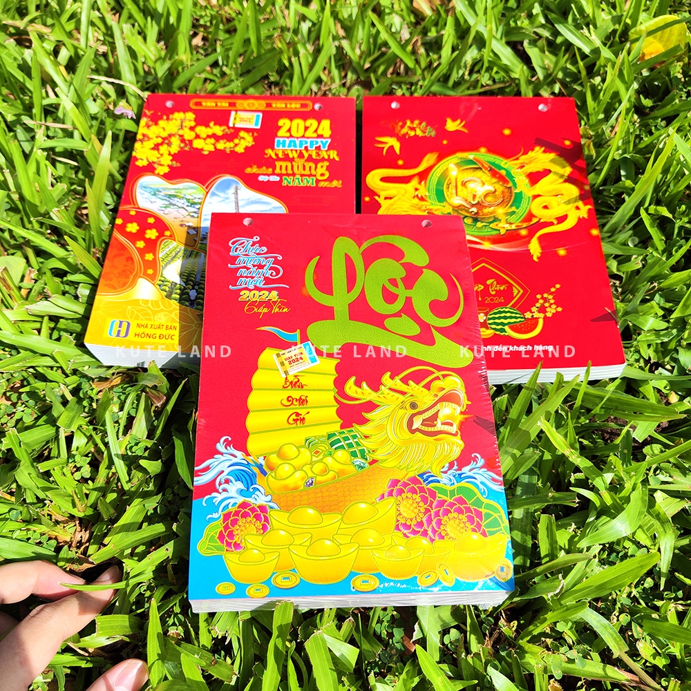 Lịch bloc Lịch xé 365 ngày 2024 Thư Pháp 15x21 cm  chữ lớn số to ngày giờ hoàng đạo gắn bìa lịch treo tường LICHBA